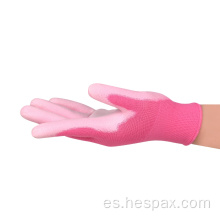 Guantes protectores con recubrimiento con PU de punto rosa de seguridad de Hespax